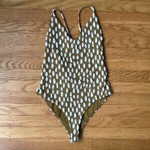 Mara Hoffman Emma Green Rocce/Dot Jacquard One Piece Swimsuit Lace Up Back XS